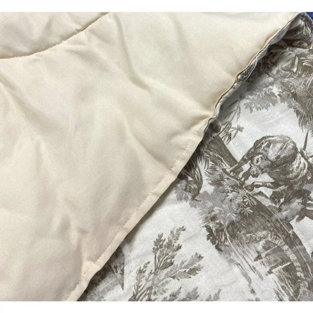Vintage French Country Toile Comforter Full Queen Bedspread Brown Beige Print